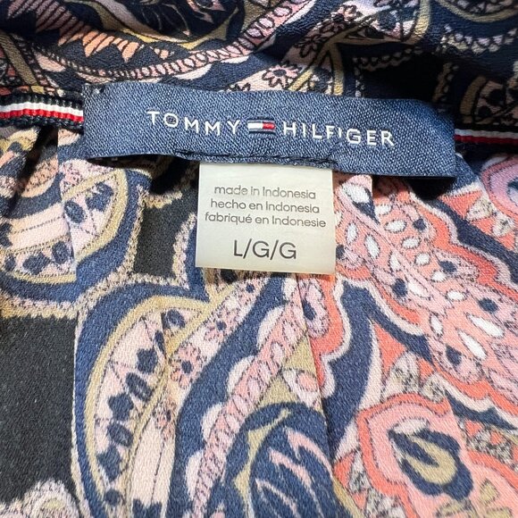 💼Tommy Hilfiger Paisley Top Size L Classic & Chic black Navy Coral pink - Picture 7 of 11